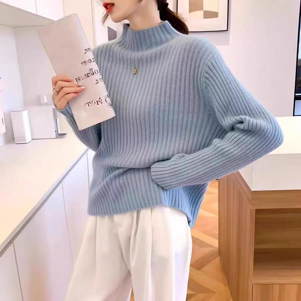 Fine Flash Thickened Semi-turtleneck Knitted Bottoming Shirt Autumn and Winter New High-end Soft Waxy Sweater Pullover with Female Inside