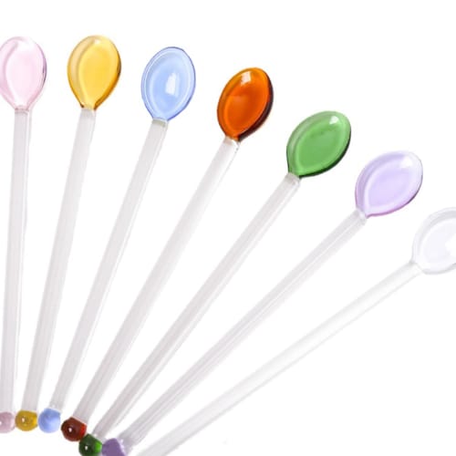 7-Piece Set of Muddlers and Stirring Spoons for Desserts, Coffee, and More. Stylish and Stylish Glass Spoons for Commercial Use, Beverage Stores, and