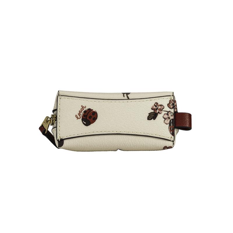 Coach Madi Metal Logo Floral Print Leather Cosmetic Bag Women's Chalk White