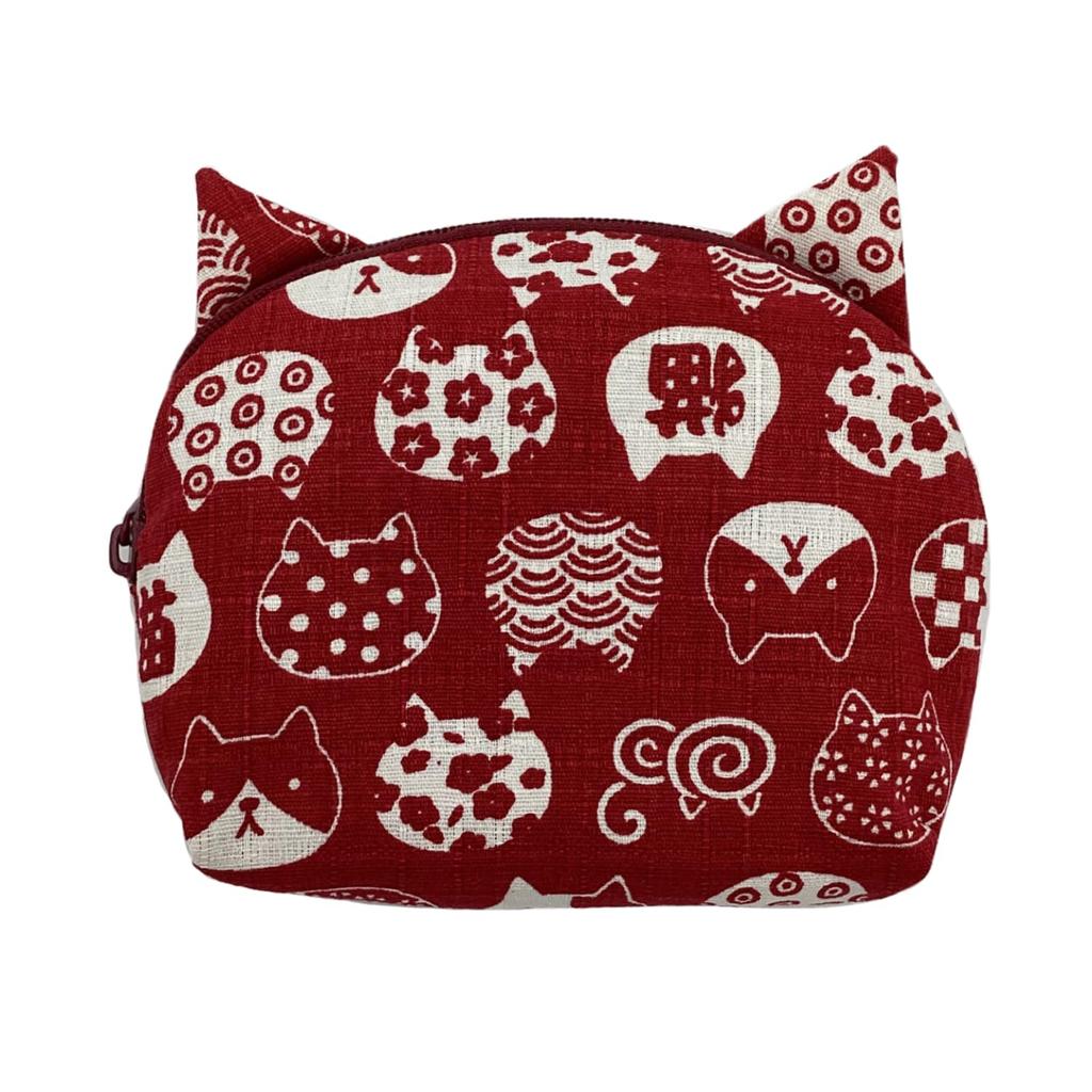 Kyosuke Japanese-made Kyoto-style pouch with ears, approximately 10 x 13 x 4 cm, cat pattern, small item case, Japanese pattern, cotton, Nyankomon,