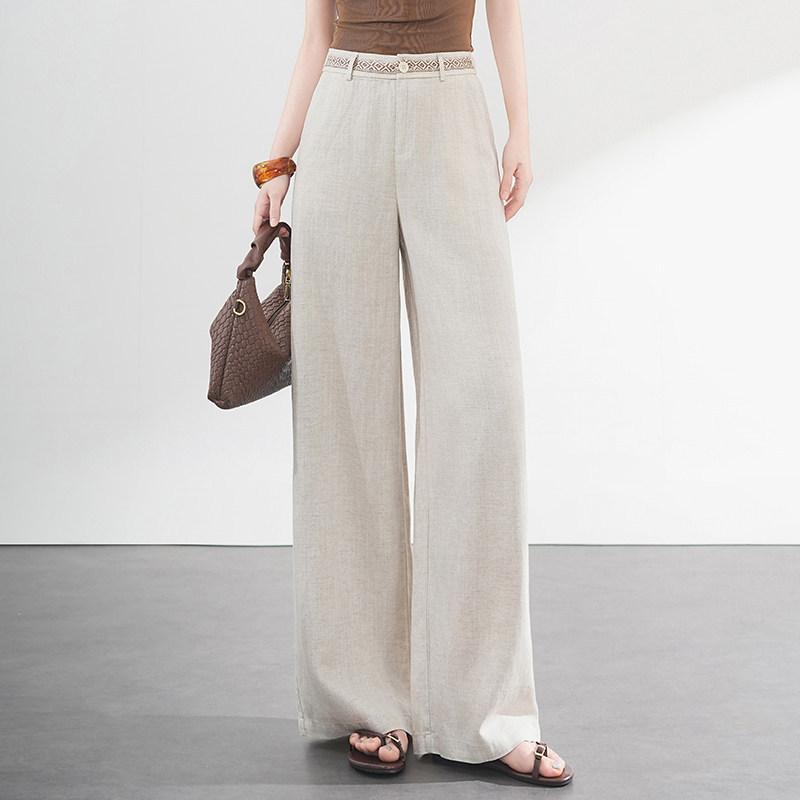 Fashion linen wide-leg pants women's 1116 summer new high-waisted loose and thin straight-leg pants fashion casual pants