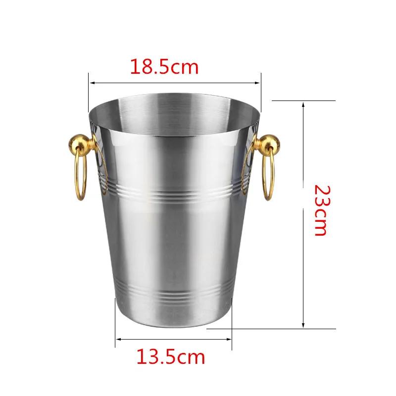 Stainless Steel Bar Ice Bucket Two Handles Champagne Bucket golden Gold Wine Bucket Spit Wine Barrel Container Ktv Club Bar tool