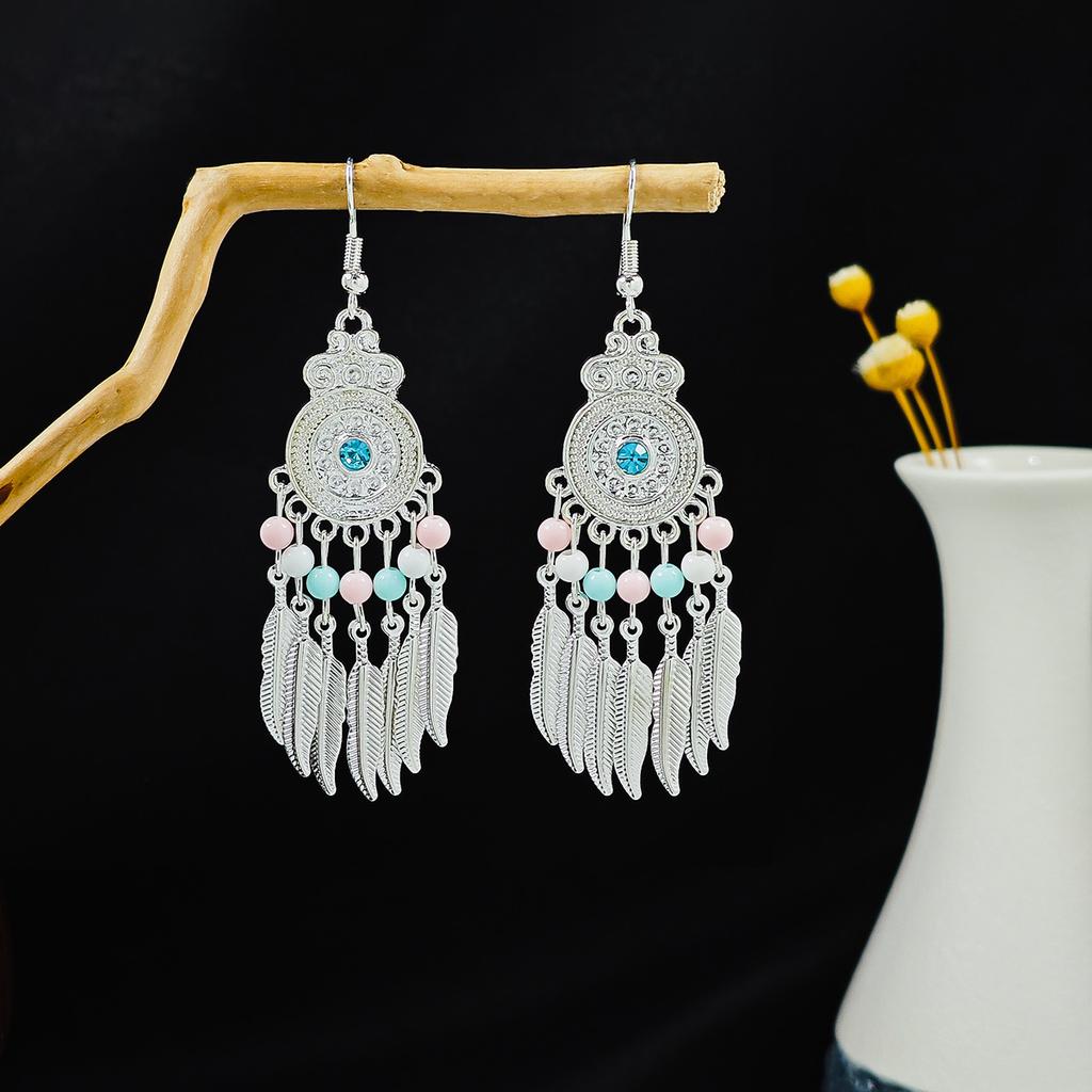 Geometric Round Ethnic Style Earrings, Long Fringed Earrings For Bohemian Retro Tourist Attractions