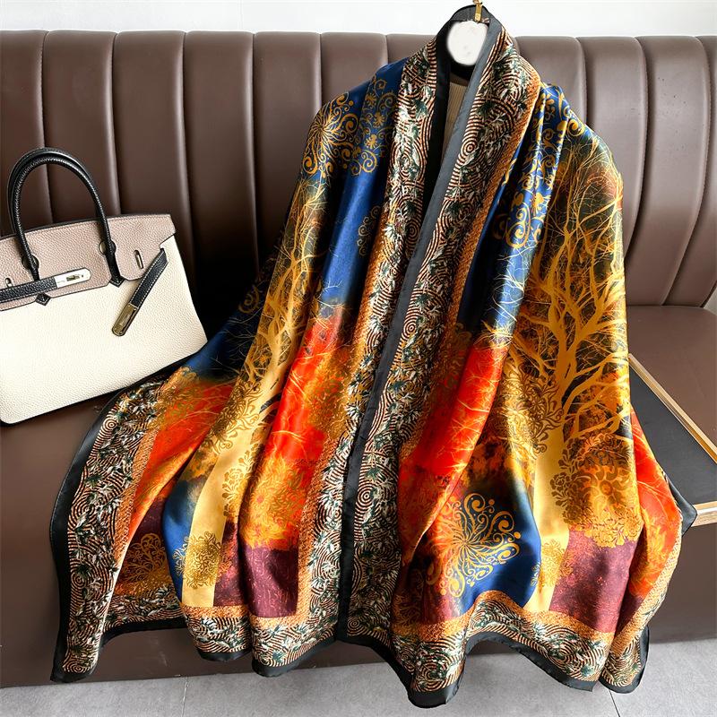 

Large size sunscreen shawl, bright brocade, encrypted imitation silk scarf, autumn and winter new scarf, decorative sunscreen women 180*88cm