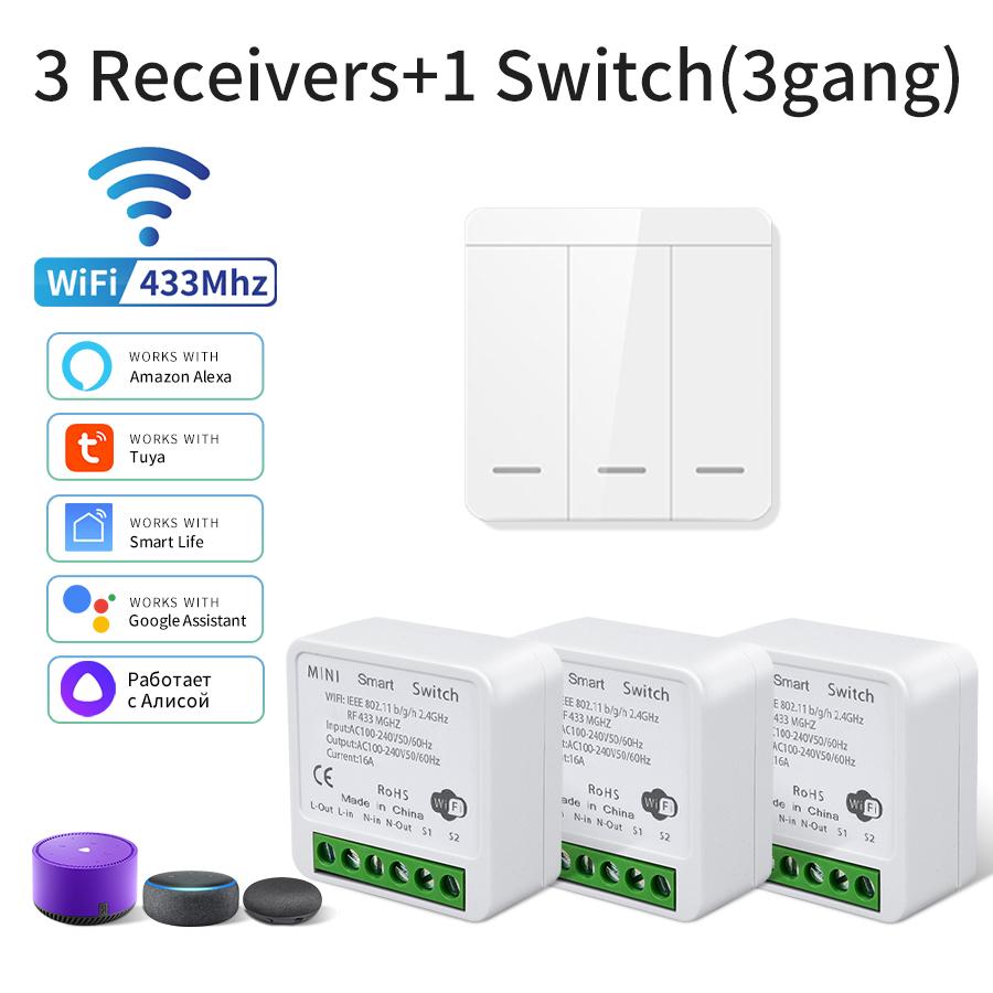 RF433MHz 1/2/3Gang Wall Switch Tuya Smart WiFi Switch Receiver Alexa Google Home Voice Control Smart Life APP Remote Module