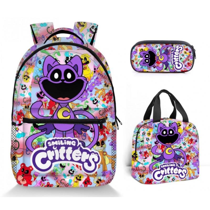 Smiling Critters Printed Backpack Teens - Oxford Fabric Breathable Padded Straps Unisex School Bag