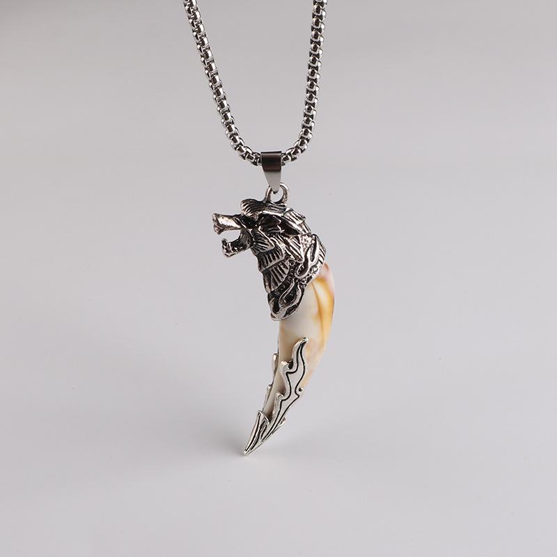 Men's Wolf Tooth Pendant Necklace - Hip Hop Student Style, Retro Long Sweater Chain Accessory