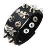 Wide PU Leather Punk Skull Bracelet 1Pcs Star Pattern Adjustable Goth Cuff Bangle for Men Women Holiday Gift