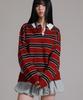 LIKE THE MOST Oversized Multi-Stripe Rugby Collar Knit_Wine