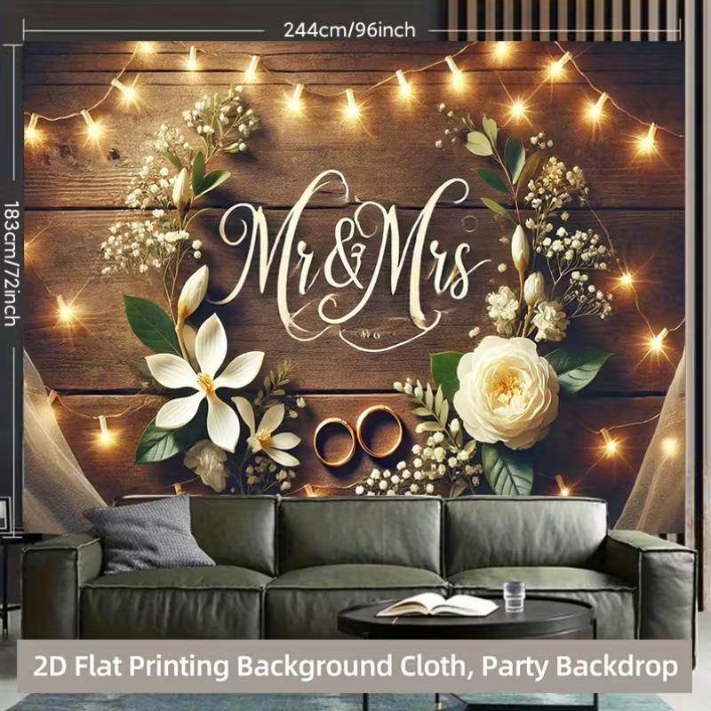 

2D Mr & Mrs Wood Floral Backdrop for Wedding Ceremony & Engagement Party 47.2x31.5inch/120*80cm