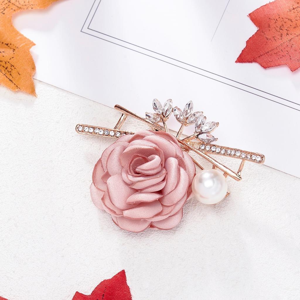 Luxury Elegant Cloth Art Fabric Flower Brooches For Women Men Temperament Rhinestone Imitation Pearl Floral Pins Wedding Jewelry