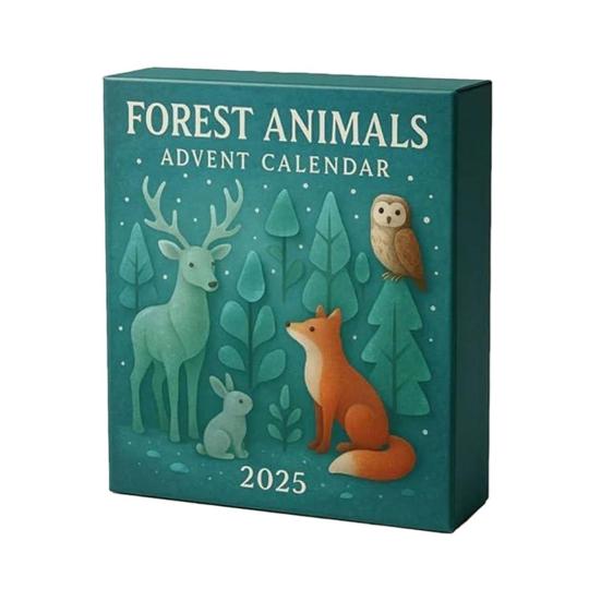 Havsglas Adventskalender 2025 2D Havsglas Skogsdjur Ornament Set 24 Dagar Jul Nedräkningskalender för Barn Samlare Natur Djurälskare