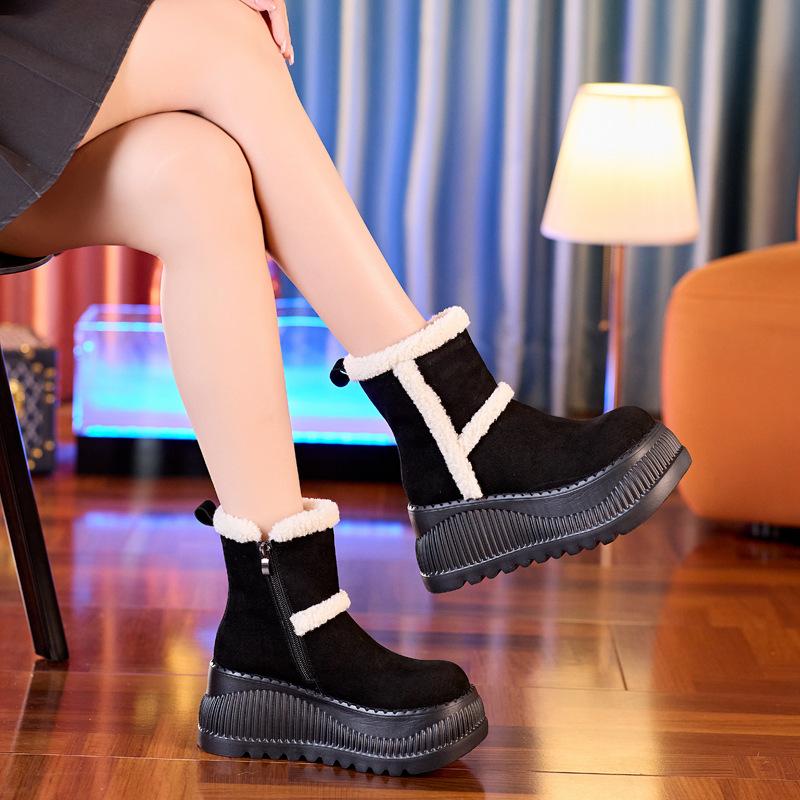8638 Thick-soled Snow Boots for Women, Piled and Thickened In Winter, Heightened Within 2025, Non-slip and Warm Short Boots, Genuine Tide
