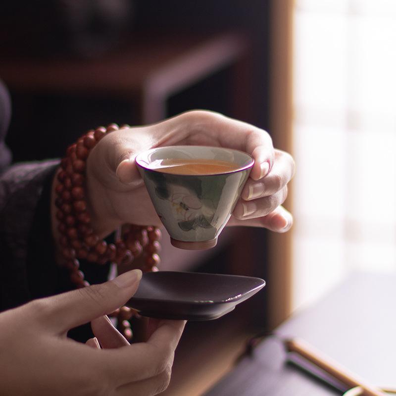 Hand-painted Ge Kiln Host Porcelana Cup Handmade Ceramic Tea Cup Single Sample Tea Cup Open Piece with Gift Box Kung Fu Tea Set