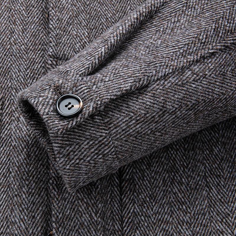 FAPAI Men's Herringbone Wool Blend Short Overcoat