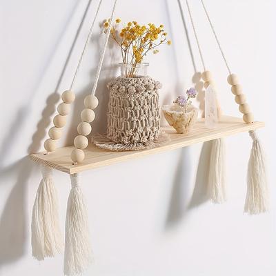 1pc Hanging Shelves,Wall Decoration Hanging Plant Floating Shelves, Boho Decor, Wooden Beads Hanging Shelf For Living Room, Bedroom, Bathroom