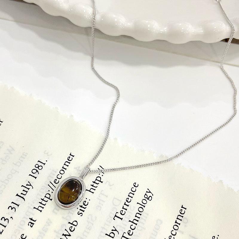 Tigerøye Stein Halskjede Vintage Personlig Mote Lett Luksus Høy Kvalitet Elliptisk Kragebenskjede Nisje