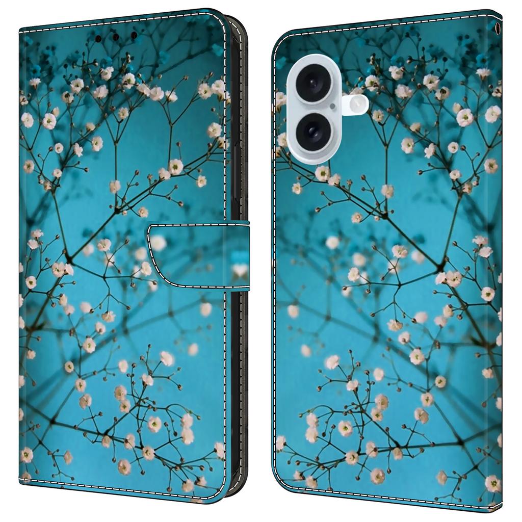 For iPhone 16 Case Pattern Printed Protective Cover TPU+PU Leather Flip Phone Case