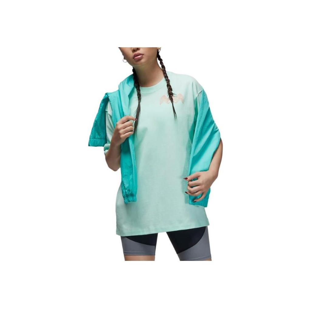 Jordan Loose Casual Round Neck Letter Print T-Shirt Women Tops Mint-Green DO5015-379