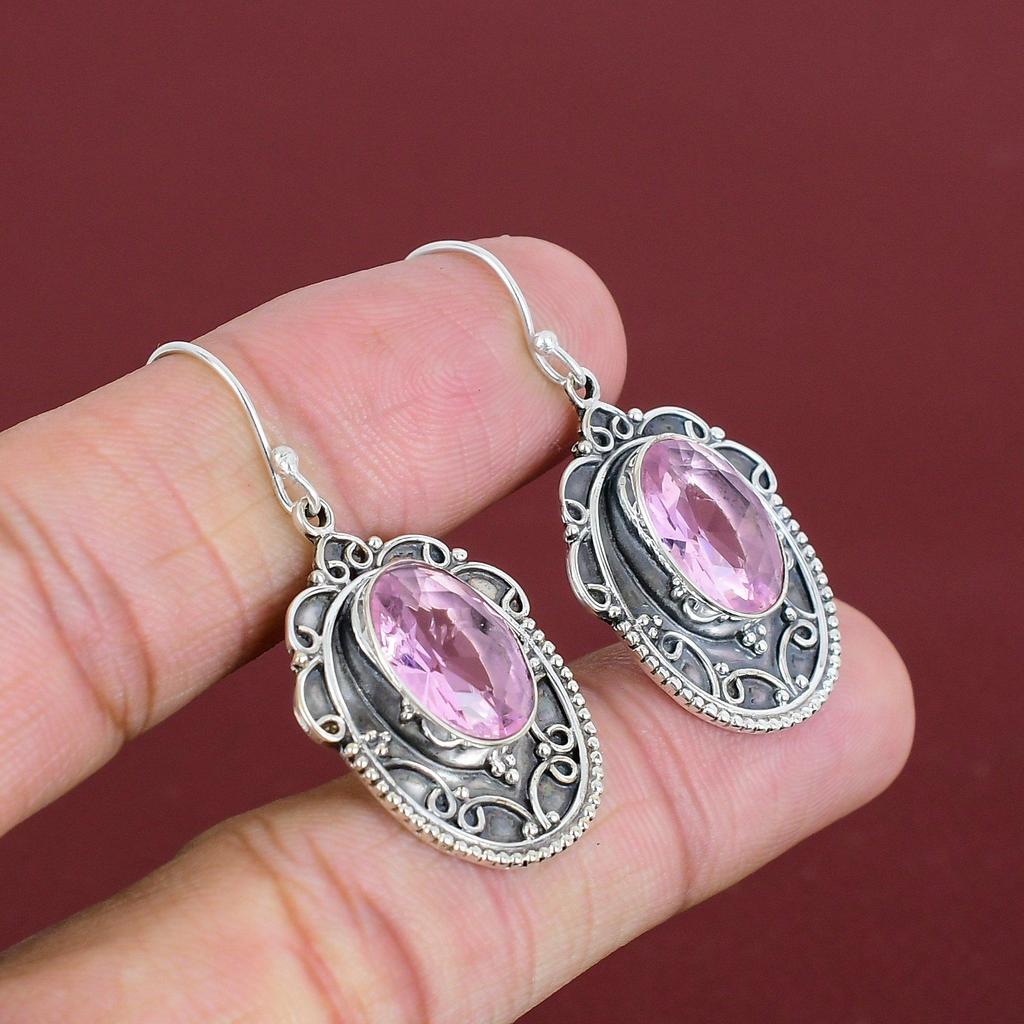 Faceted Pink Kunzite Earring Vintage Dainty Jewelry 925 Sterling Silver Earring Original Gemstone Earring Handmade Jewelry Gifts For Mother
