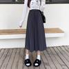 Korean Style Plus Size Pleated Midi A-line Skirt with High Waist Elastic