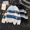 Unisex Striped Polo Collar Sweater - Trendy Autumn/Winter Knitwear for Men & Women