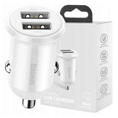 Baseus Grain Pro Auto Oplader 2X USB 4.8A (Wit)