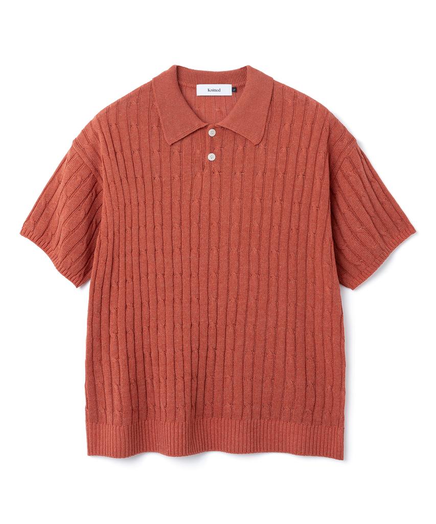 KNITTED Linen Cable Collar Half Knit Orange