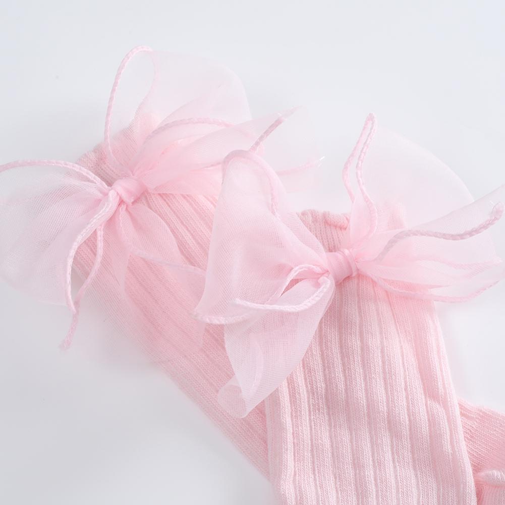 Neugeborene Baby Mädchen Socken Säugling Kinder Kniehohe Rüschensocken Kleinkinder Mädchen Große Schleife Baumwolle Spitze Babysocke Kinderkleidung für 0-3J