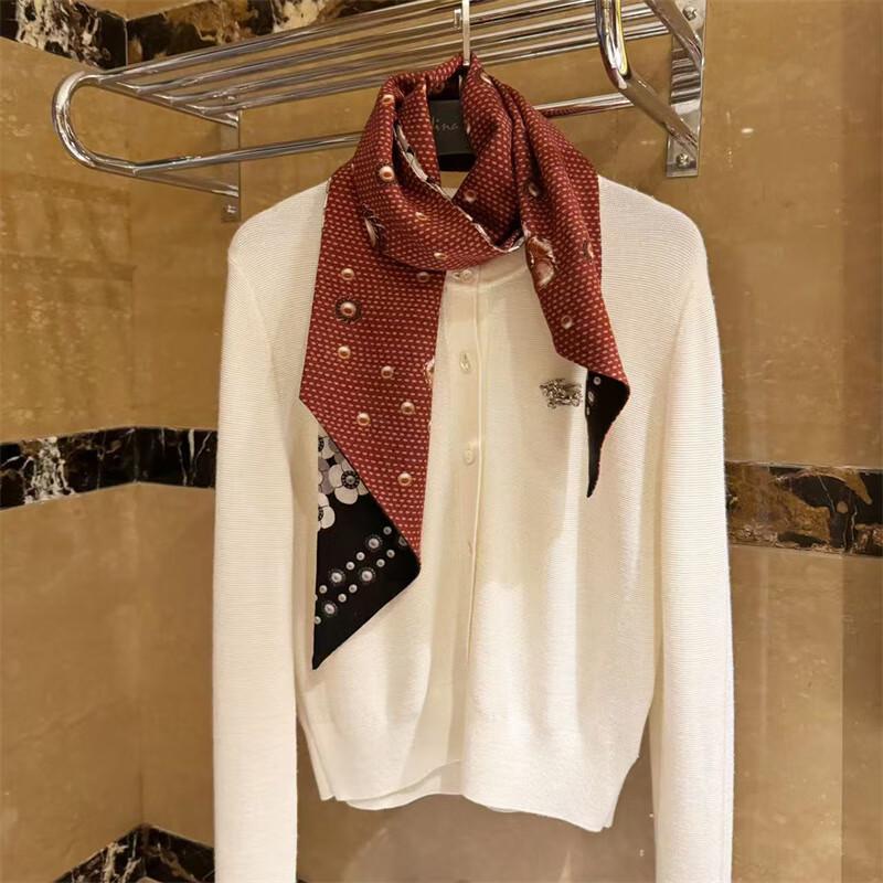 NINA SOLOR Four-Leaf Clover Pearl Double-Sided Silk Wool Long Scarf