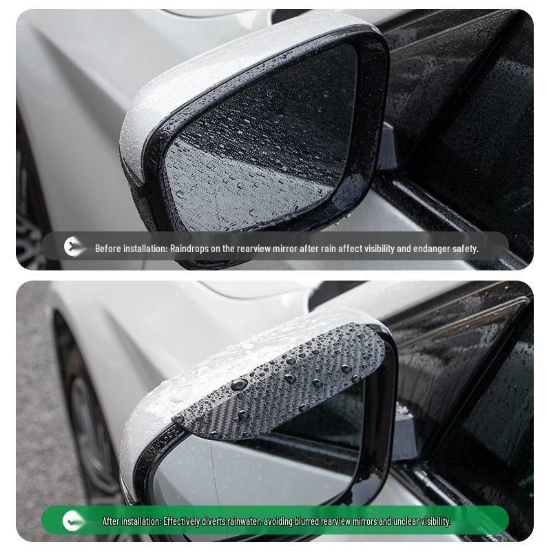 Universal Carbon Fiber Rearview Mirror Rain & Sun Shield with Dustproof Baffle