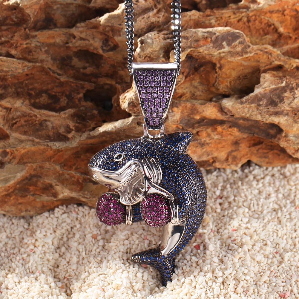 Boxing Shark Zircon Pendant Gun Black Cuban Chain Versatile Personality Necklace Accessories Men