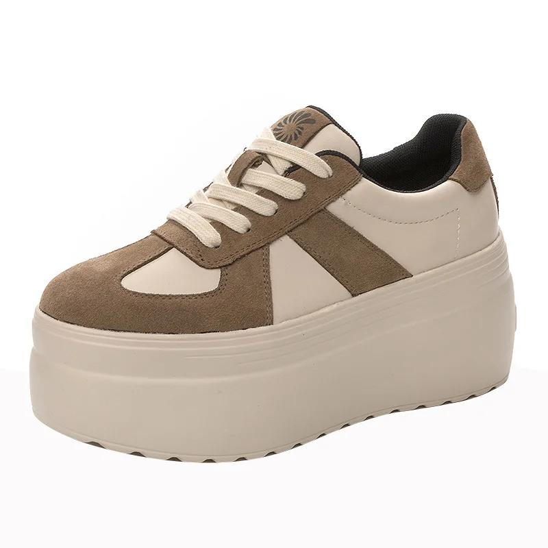 Fashion 8CM Genuine Leather Vulcanize Loafer Spring Autumn Platform Wedge Vulcanize High Brand Comfy Chunky Sneaker Women Shoes