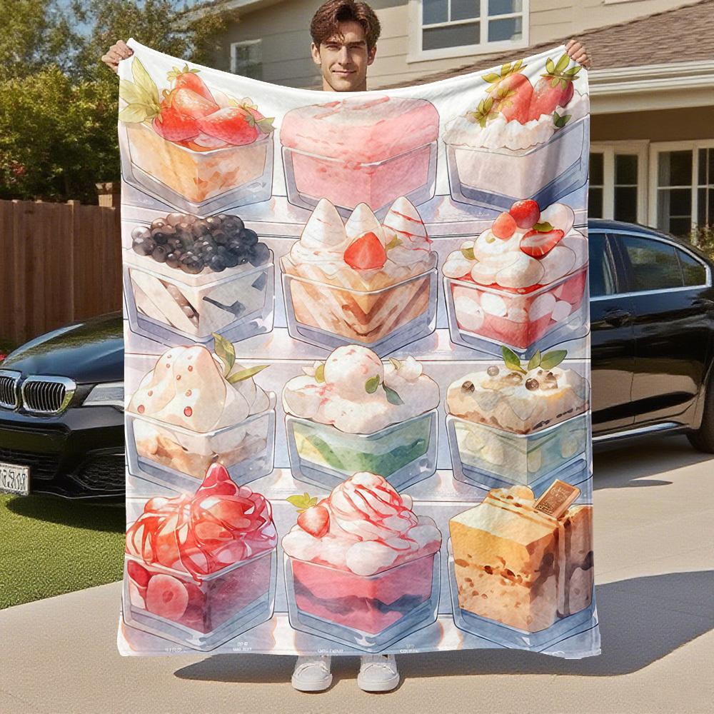 1pc dessert cake Outdoor Flannel Blanket Soft Warm All-Season Throw for Sofa Bed Car Camping Office, Cozy Gift Idea1238S
