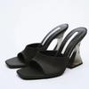 2025 Summer Women's Shoes Slippers Silky Wide Band Transparent Strange High Heels Comfortable PU Leather Slides Sandals Pumps