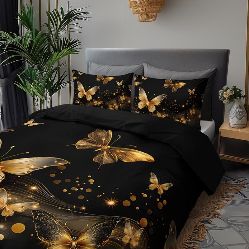 3pcs Luxury Golden Butterfly Bedding Duvet Cover Set Elegant Butterfly Bedding Quilt Set Modern Butterfly Themed Bed Quilt Set