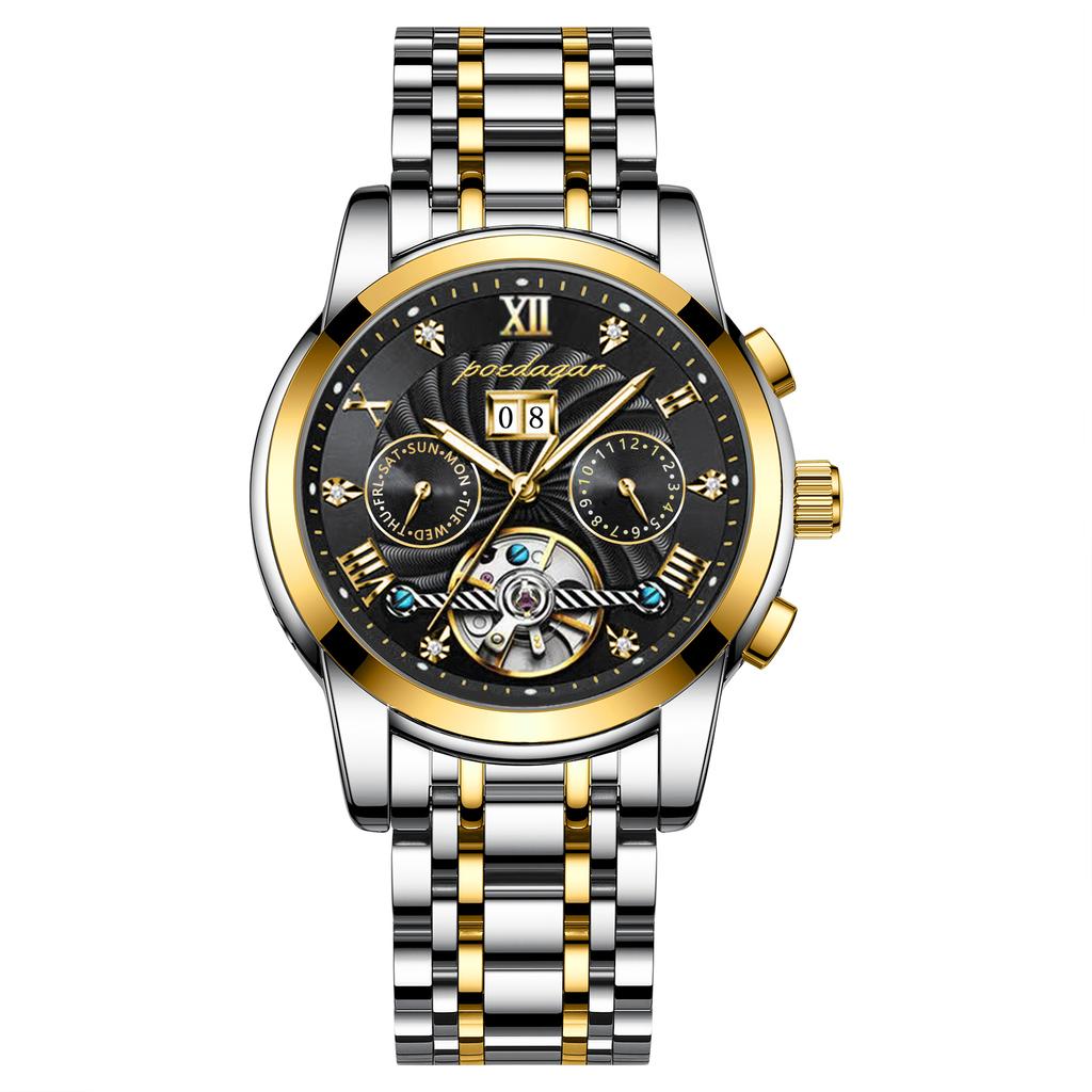 POEDAGAR Orologio da polso meccanico automatico di lusso Acciaio Inossidabile Tourbillon Orologio da uomo Impermeabile Luminoso Orologi da uomo da affari