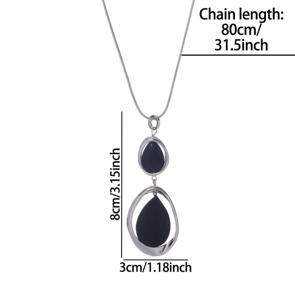 1pc Light Luxury Sweater Chain Necklace | Versatile Drop-Shaped Black Stone Pendant | Suitable for Daily Gatherings and Various