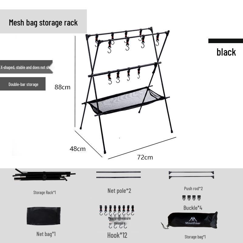 Outdoor Folding Tripod Mesh Bag Storage Rack for Camping and Picnic