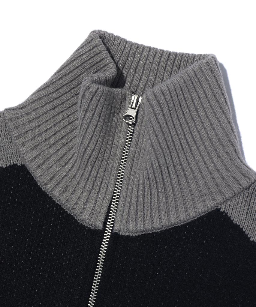 Eonoideu Color Block Jacquard High-Neck Knit Zip-Up Lq5Su516_Black