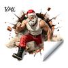 Seasonal Window Decorations Muscle Santa Claus Break Through Wall Christmas Decal, 3D Cracked Brick Gift for Friends Self?Adhesive Sticker,