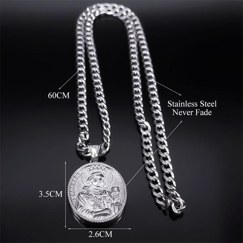 Collier Médaille Sainte Barbe en Acier Inoxydable 316 Couleur Argent Pendentif Hommes Religion Catholique Colliers Bijoux Santa Bárbara
