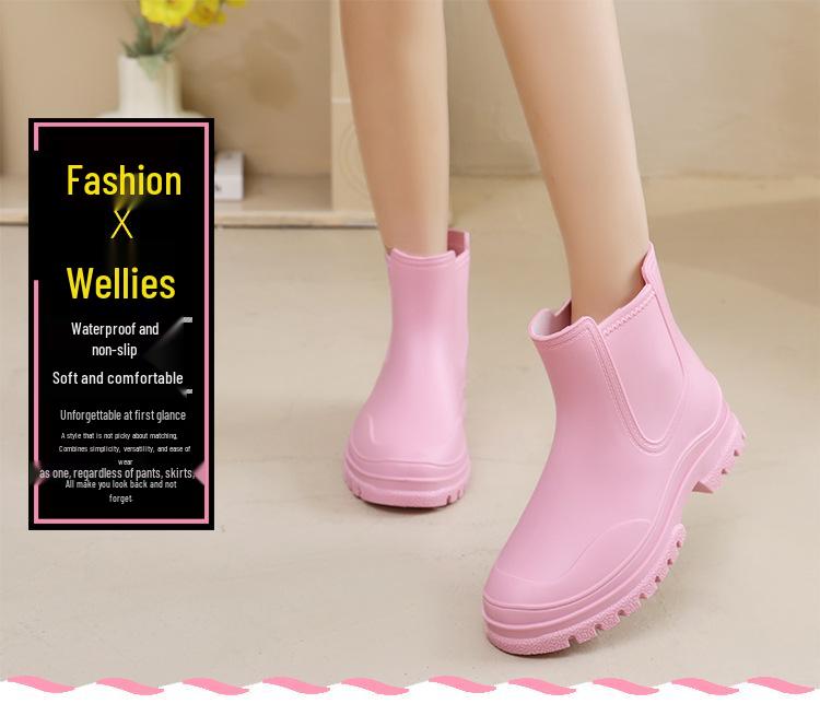 Women's Korean Style Chelsea Ankle Rain Boots - Versatile, Non-Slip, Waterproof Martin Boots.