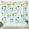Kawaii Cat Tapestry, Adorable Cartoon Kitten Design With Cats In Cups And Pastel Blue Background Wall Art For Room Decor