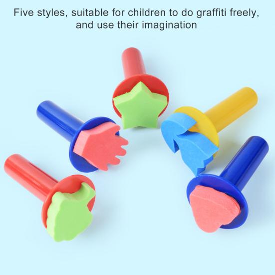 5Pcs Sponge Stamps Cute Shape Easy Using Plastic Handle Kids Craft Painting Stamp Brushes for Drawing