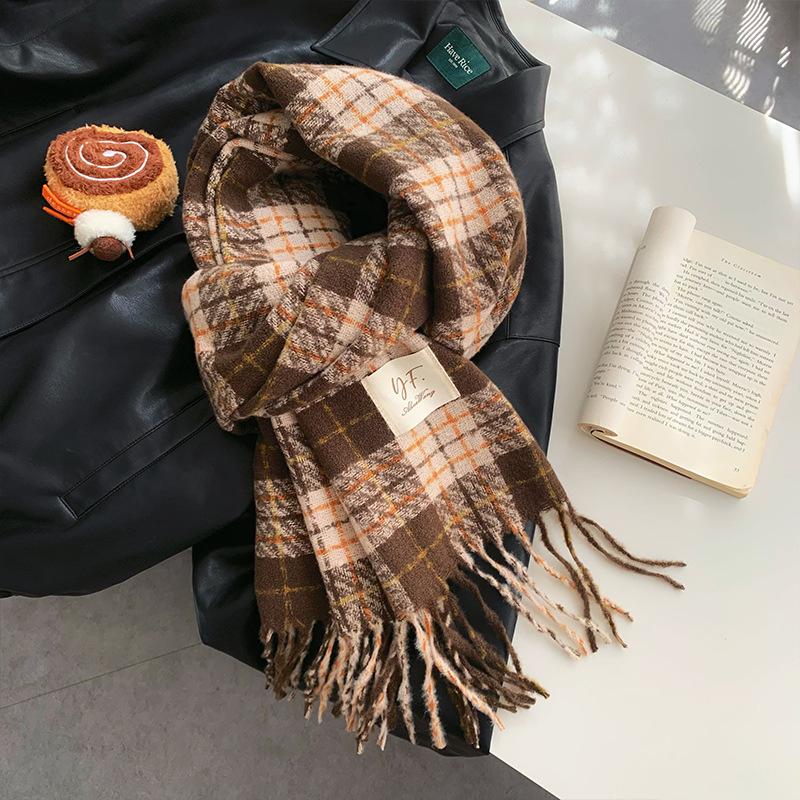 Korean Plaid Scarf Women's Winter Warm Atmosphere Versatile Student Couple Scarf Thickened Imitation Cashmere