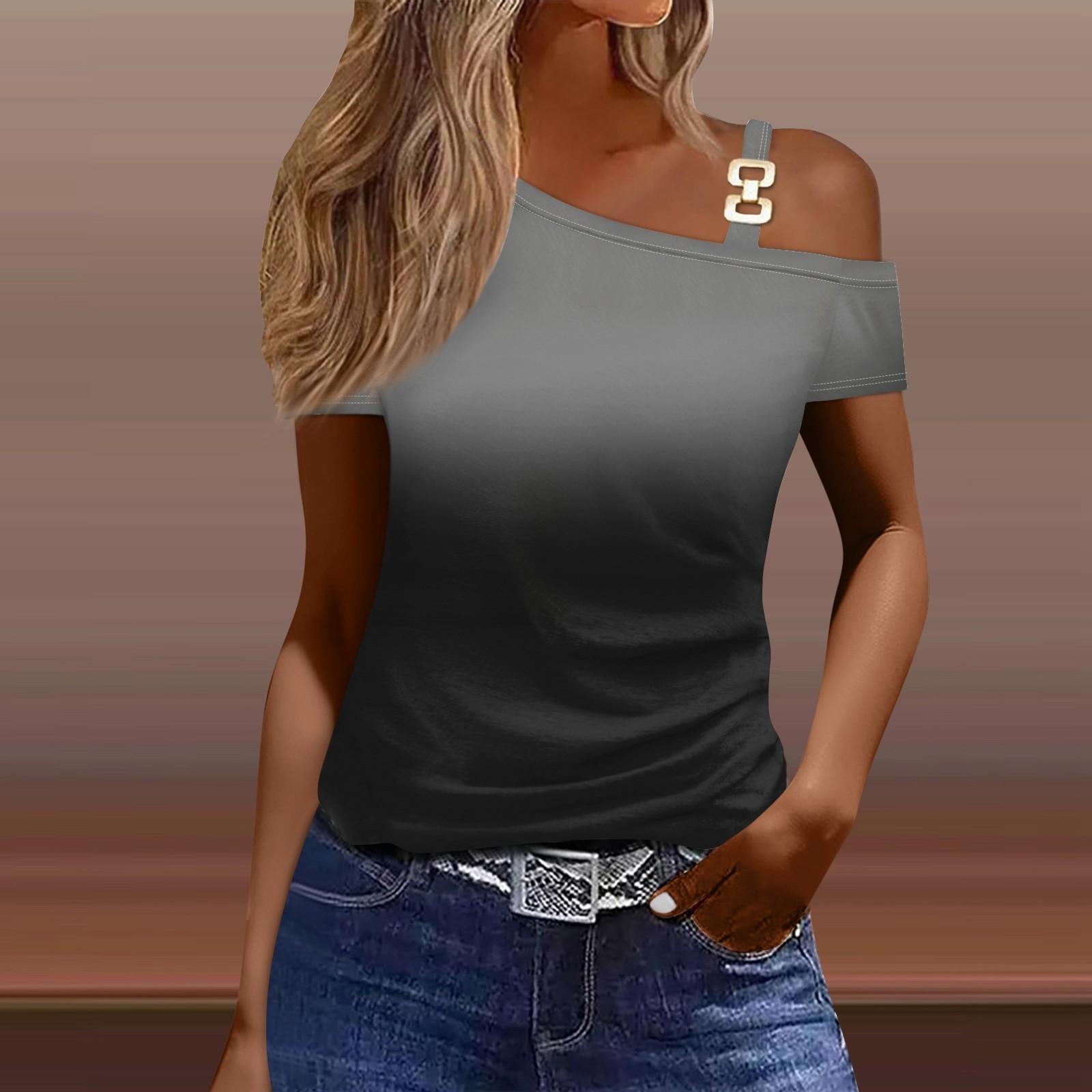 

Женская модная повседневная сексуальная футболка с открытыми плечами и короткими рукавами с принтом, топ L