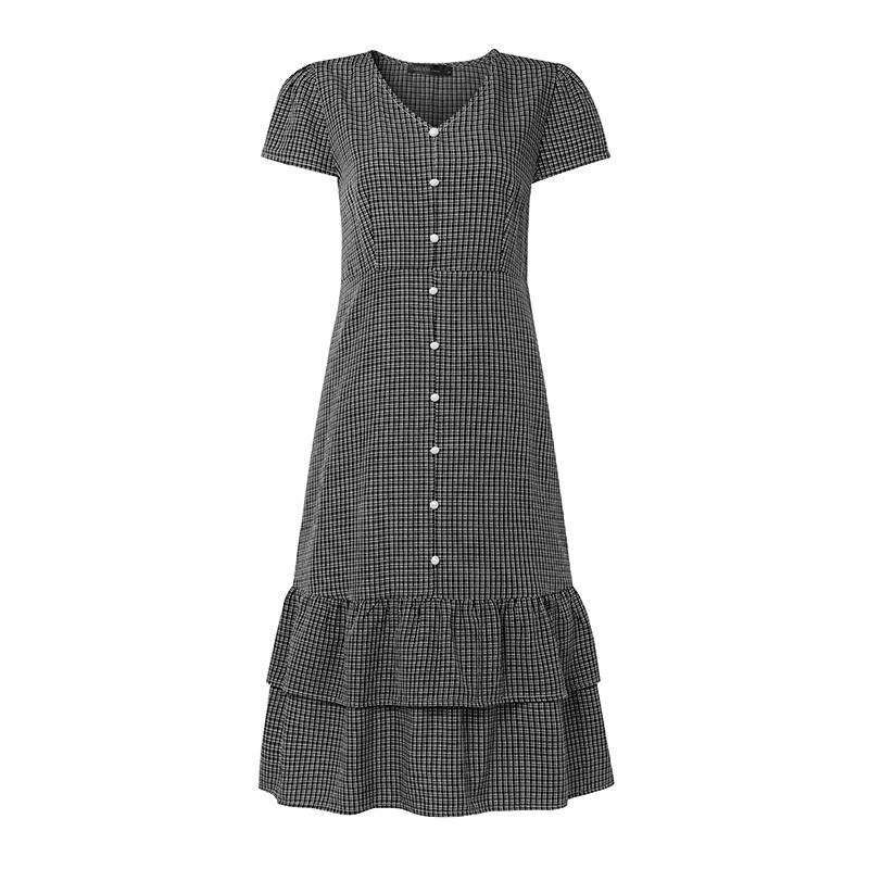 ZANZEA Women Daily Summer V-Neck Plaid Print Short Sleeve Casual Dress