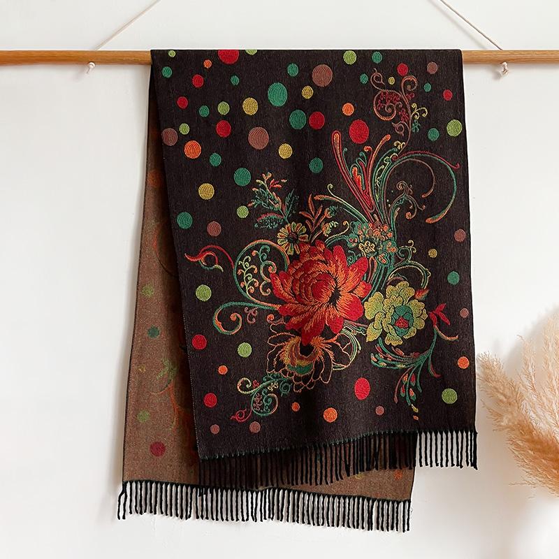 Cashmere Winter Scarf Women Warm Thick Pashmina Designer Ethnic Style Print Scarf Wraps Coldproof Windproof Blanket Shawls