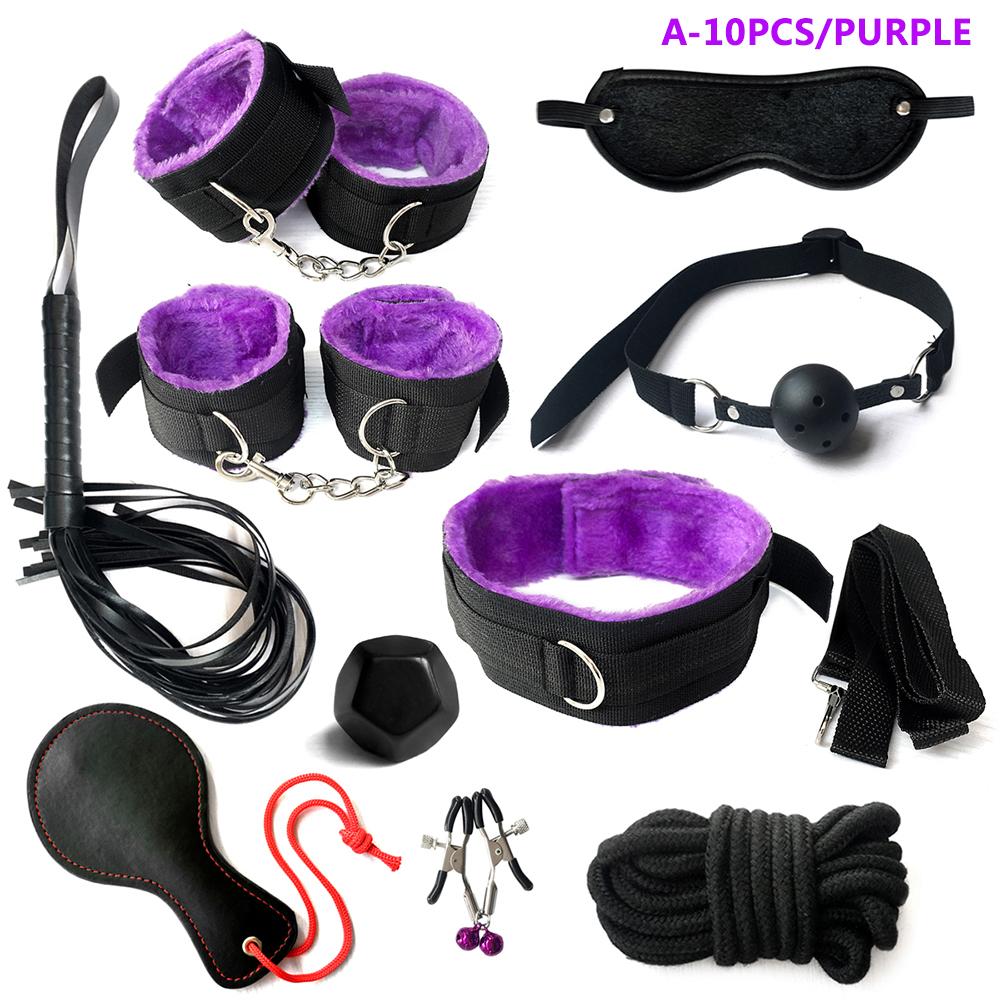 Set Bondage de Pat Pentru Jocuri Adulți Erotic Piele PU Seturi Cătușe Bici Căluș Anal Clame pentru Mamelon Frânghie Jucării Sexuale Femei Cuplu